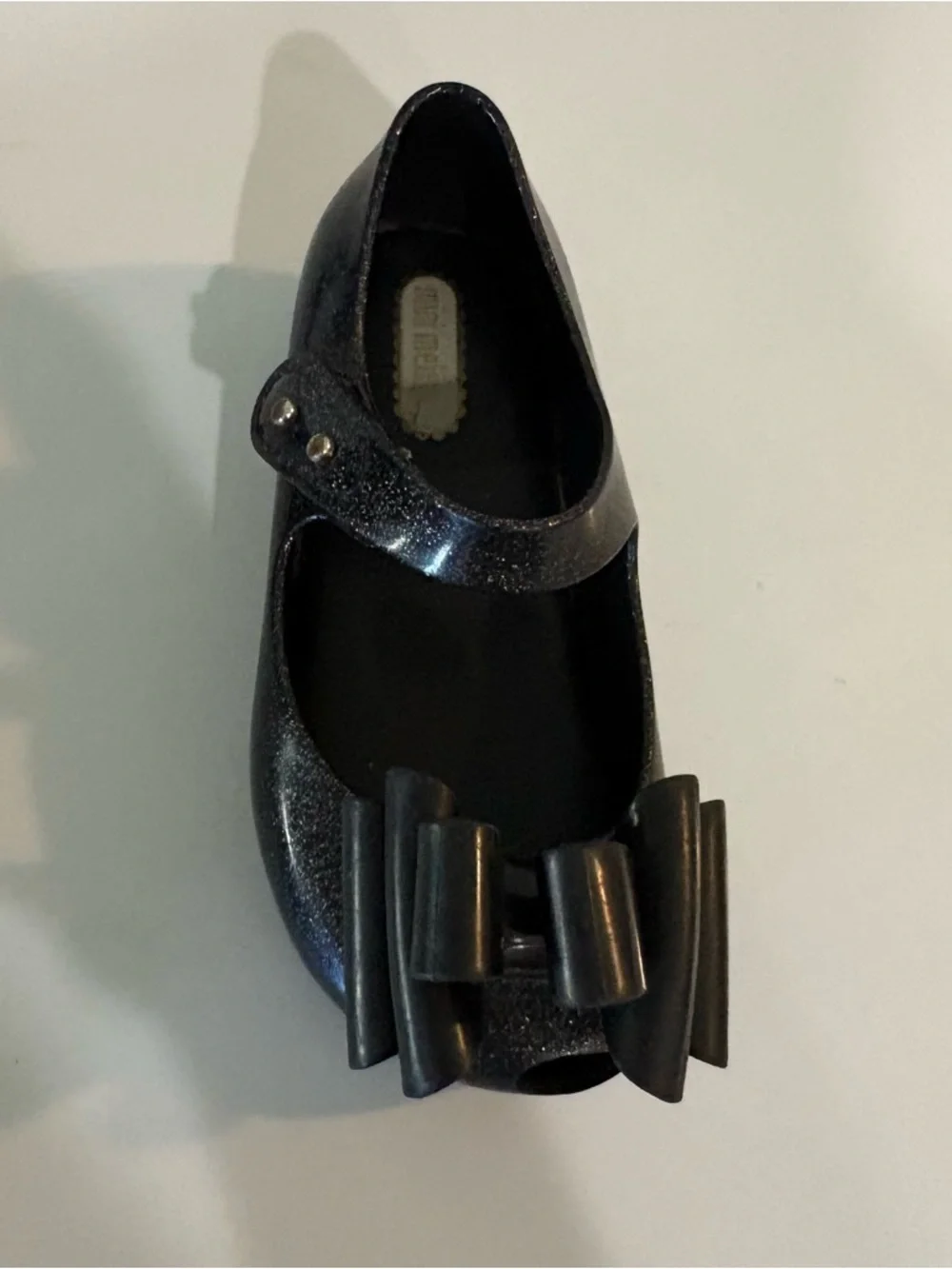 Mini Melissa ultragirl black and silver glitter bow top shoes size 8